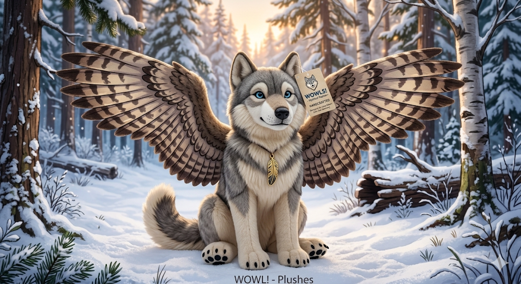 A WOWL creature with wolf body and owl wings